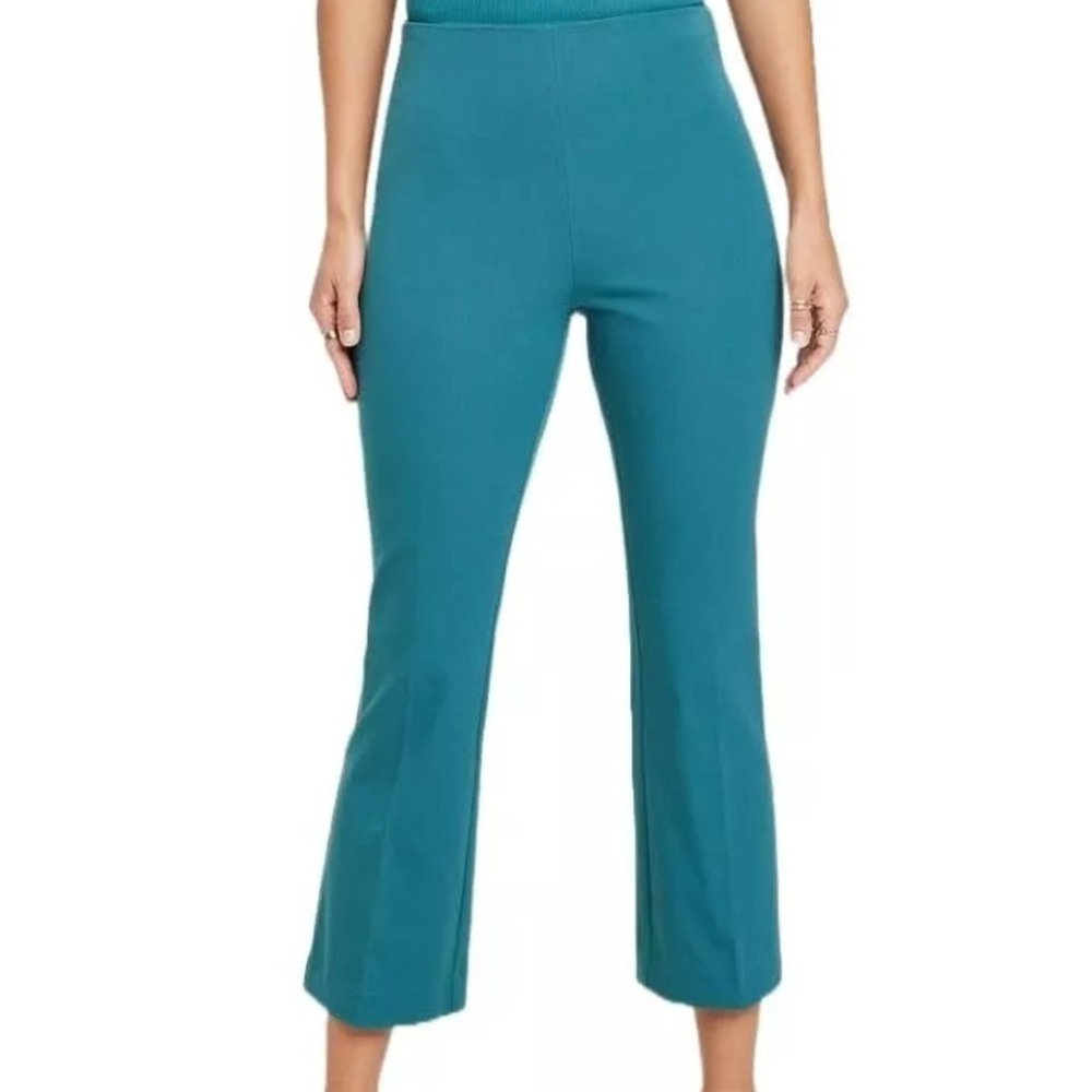 Women's Cropped Kick Flare Pull-On Pants - A New Day Teal 4